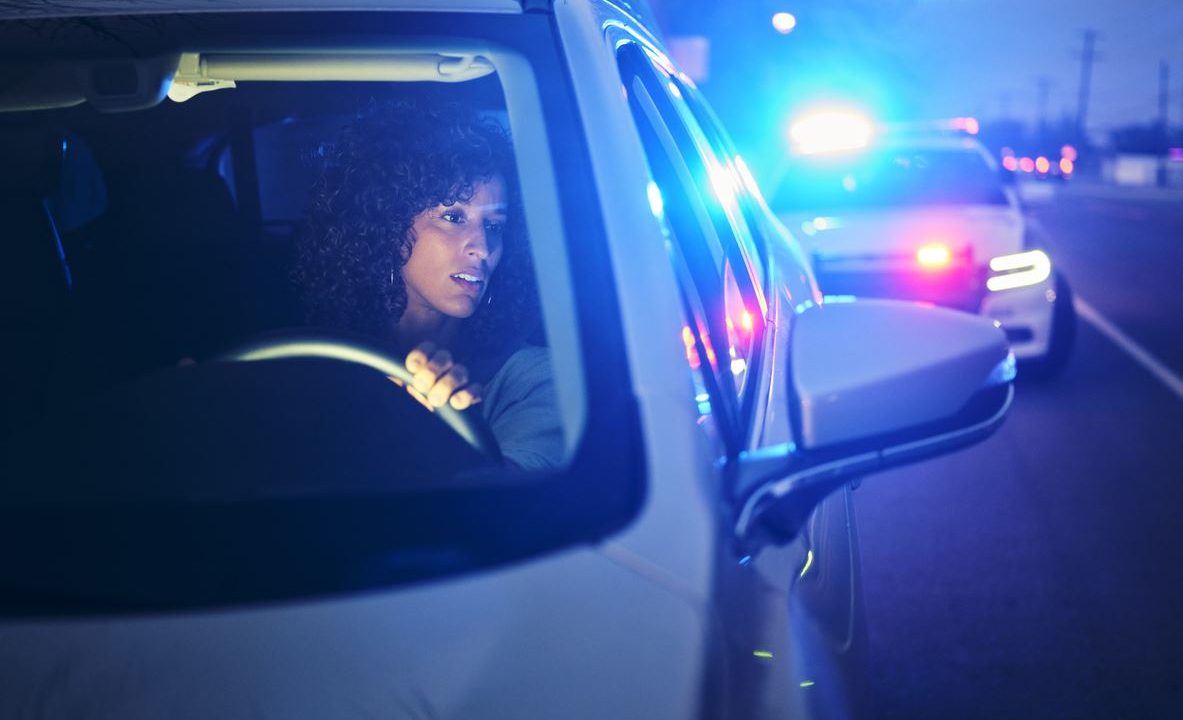 woman pulled over at night by police
