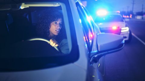 woman pulled over at night by police