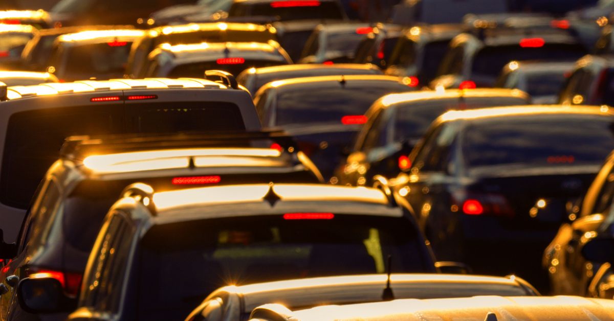 Cars in traffic.